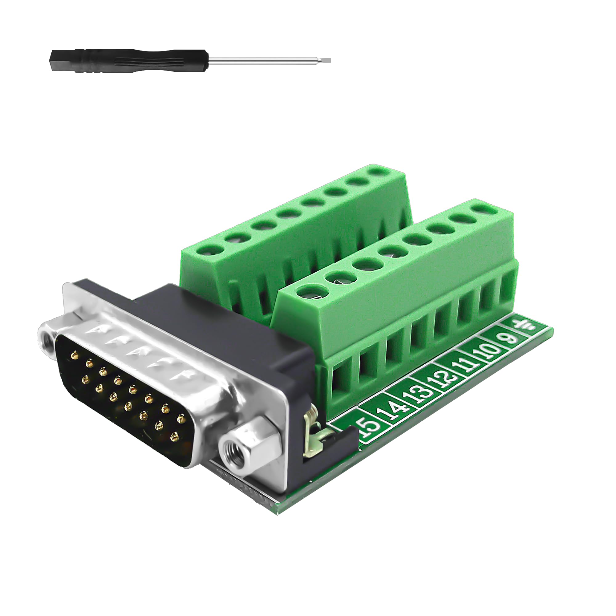 YIMATEECO DB15 Breakout Board, DB15 Male to Screw Terminal Block RS232 D-SUB to 15Pin Solderless Terminal Block Adapter Converter Connector Interface Breakout Conversion Board (DB15 Male, 1 Pack)