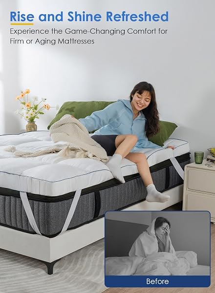 QUEEN ROSE MATTRESS TOPPER FULL SIZE, PILLOW TOP EXTRA THICK MATTRESS PAD, SOFT BAFFLE BOX OVERFILLED DOWN ALTERNATIVE FOR BACK PAIN, 4 CORNER STRAPS, WHITE