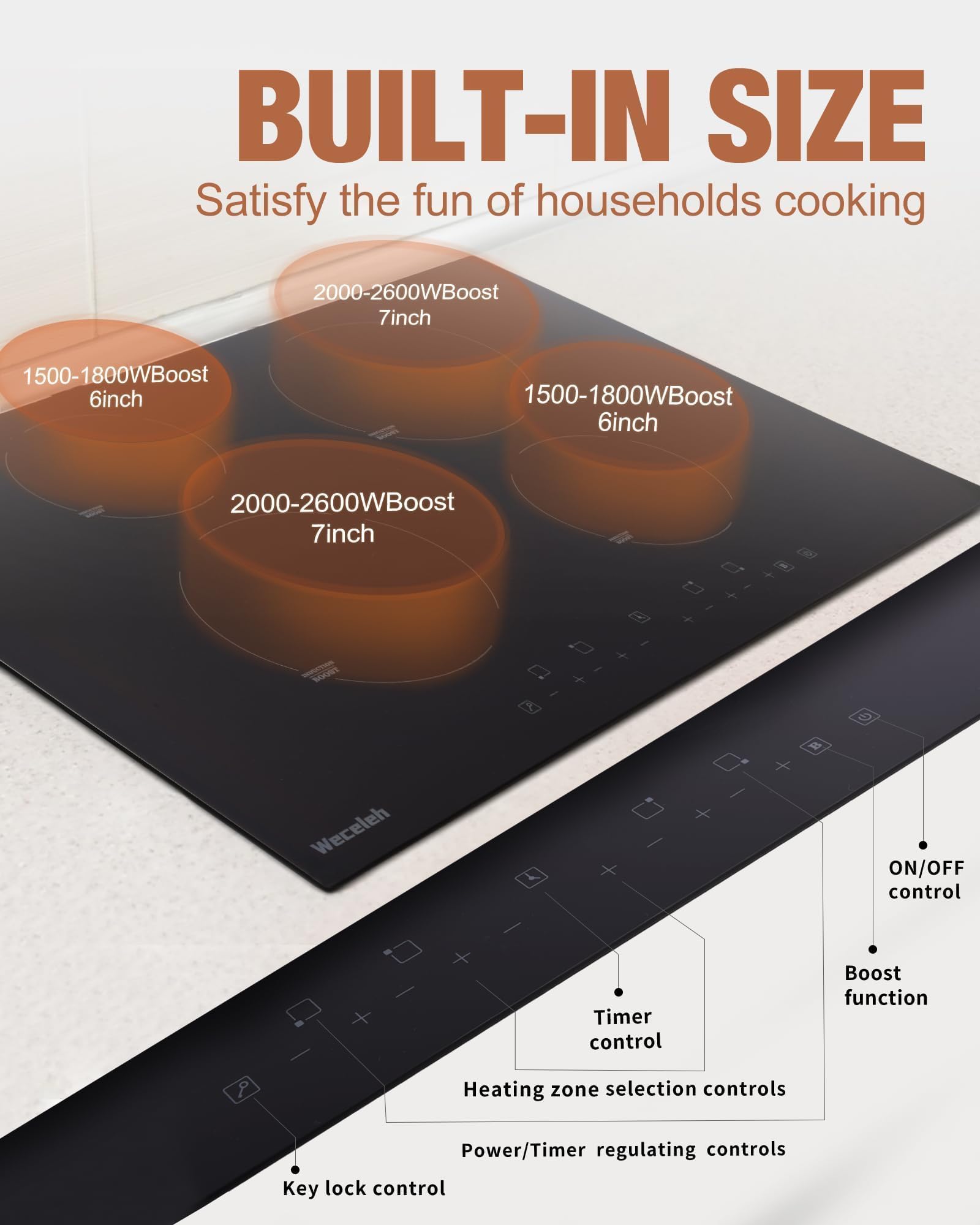 Induction Cooktop 30 Inch with 4 Boost Built-in Electric Stovetop with Timer Child Safety Lock 9 Power Levels Shutdown 7000W for RV, Apartment, Kitchen