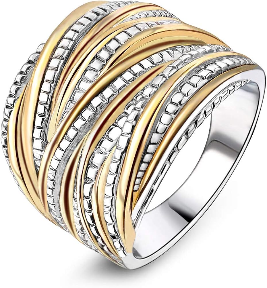 mytysun Statement Ringe für Damen Ring Bandring Gold und Silber