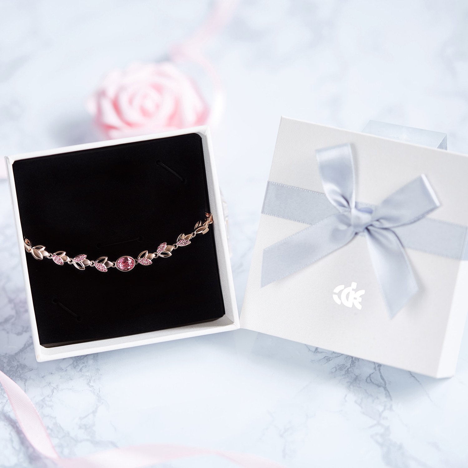 CDE Women\'s Bracelet, Rose Gold Flower Bangle Bracelets Encounter Love Jewelry Gifts for Girls Women, Crystals from Swaovski