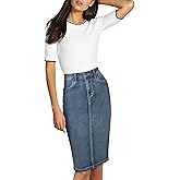 Lexi Womens Stretch Pencil Skirts with Functional Pockets, A Line & Destructed Mini Denim Skirts