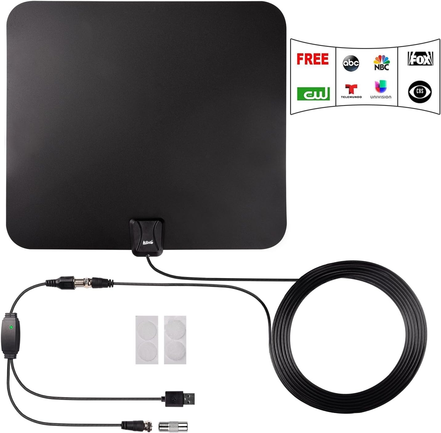 TV Antenna, Kiirie Indoor Amplified HDTV Antenna 50 Mile Range with Detachable Amplifier Signal Booster and 10 Feet Coaxial Cable, Upgraded Version Better Reception (TV Antenna)