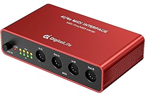 DigitalLife Stand-Alone Quad-I/O 5-PIN DIN MIDI Interface - MIDI Thru Box (4-In/4-Out) & MIDI Merge Box (2-In/4-Out), w/LED I