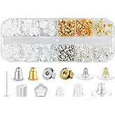 12 Styles 600 Pcs Earring Backs for Studs, Clear Plastic Earrings Hypoallergenic Metal Rubber Silicone Earring Backs Bullet Clutch Stoppers Replacement Kits for Fish Hook Earring Studs Hoops