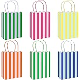 Whaline 24 Pcs Colorful Paper Gift Bag Treat Bags with Handles Stripe Scalloped Candy Goodie Bags for Party Favors Supplies