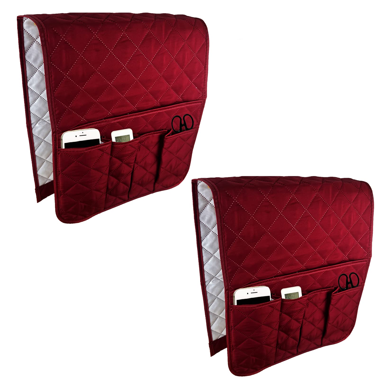 BEISIJIA Sofa Armrest Organiser Hanging Caddy Storage Bag Couch Chair TV Remote Control Holder Armchairs Couch Organiser for Cellphone Book Magazines Glasses Drinker Snacks, Space Saver Bag (Red+Red)