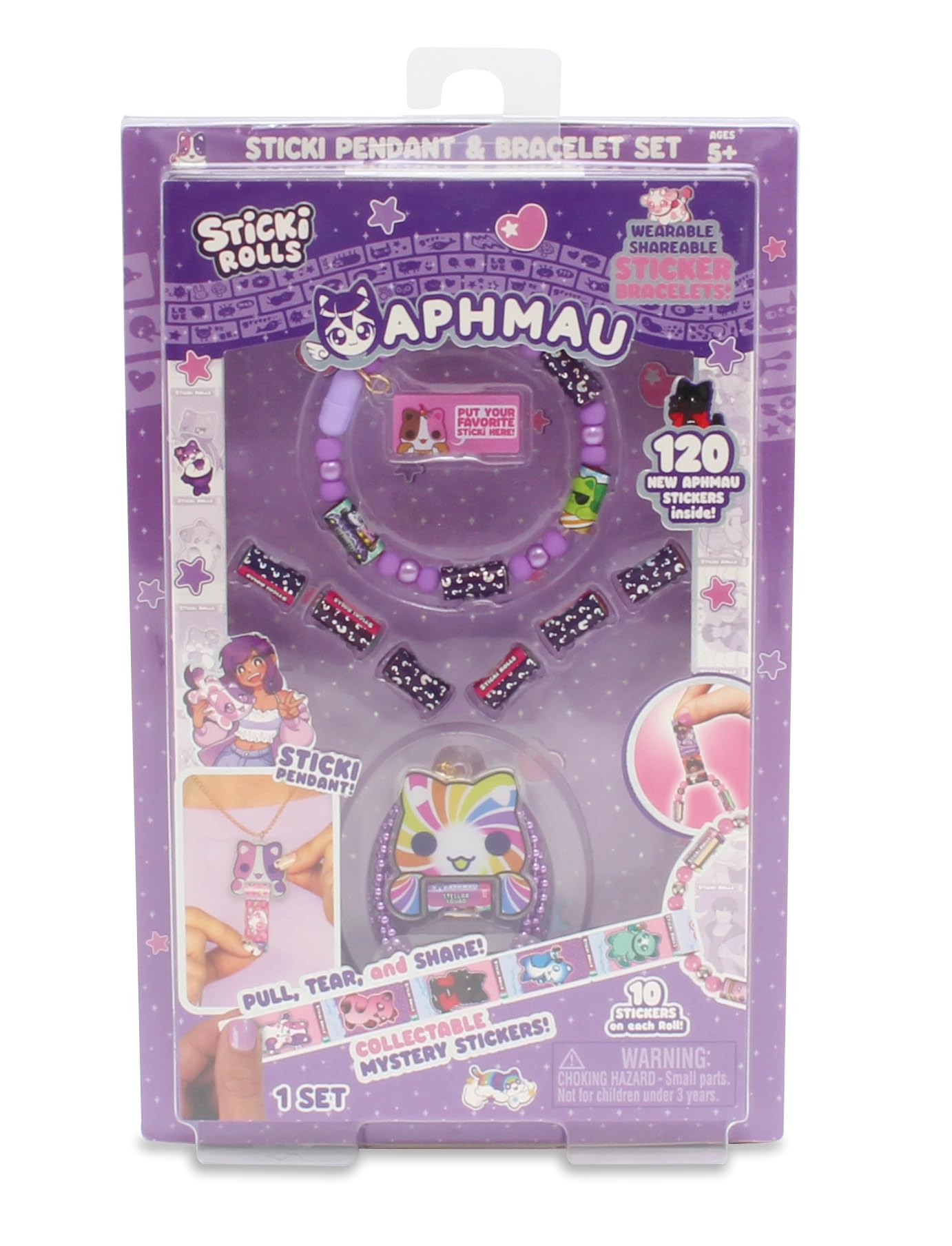 Sticki Rolls x Aphmau Pendant & Bracelet Set, Limited Edition, Includes 120 Stickers, Holographic Aphmau Pendant & Bracelet, Collectible Kawaii Fun!