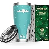 HAUSHOF 20oz Christmas Tumbler, Stainless Steel and Double Wall Insulated Travel Coffee Mug with Lid, Good Choice for Christsmas Gifts-Teal with Christmas Tree
