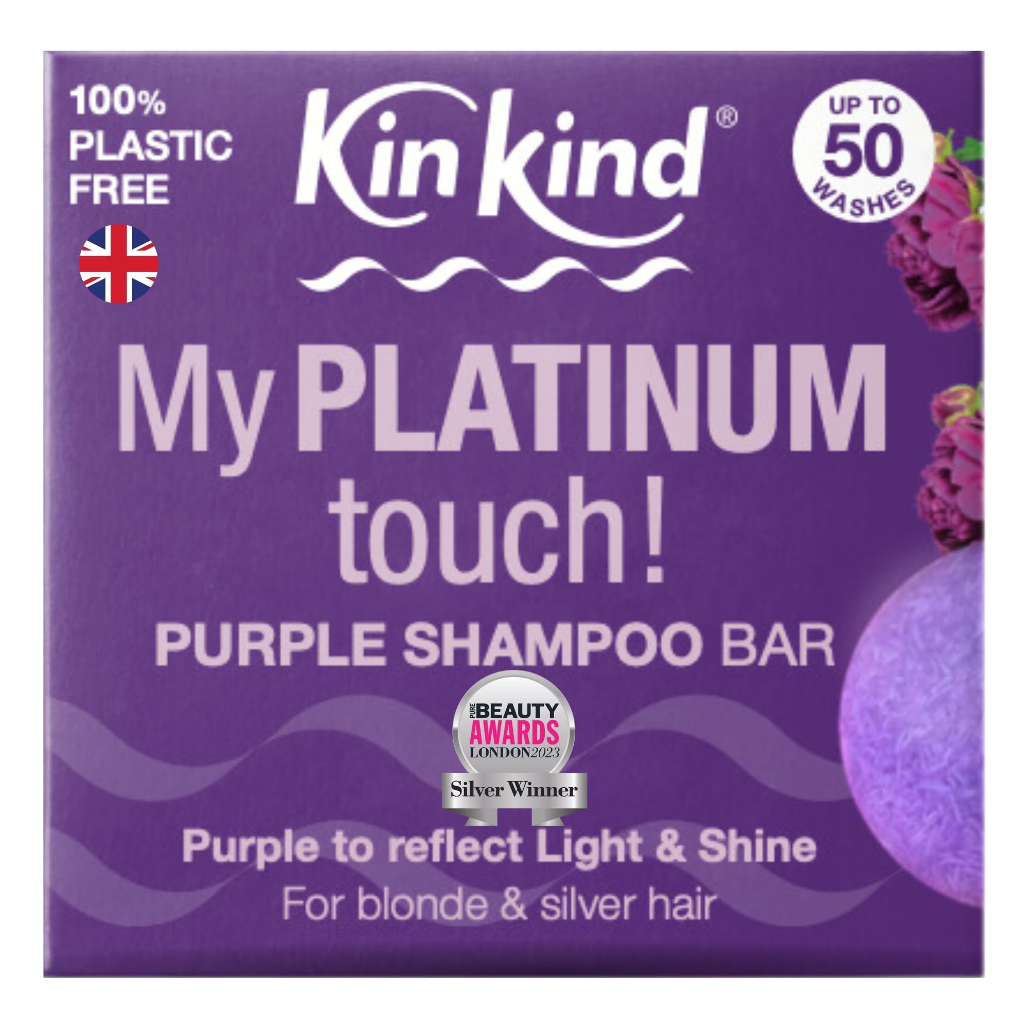 KinKind Purple Shampoo Bar - My PLATINUM Touch! Solid Shampoo Bar for Blonde, Silver & White Hair | Natural Shampoo Bar, Travel Shampoo Bars for Hair UK | Up to 50 Washes - Vegan โ image 1