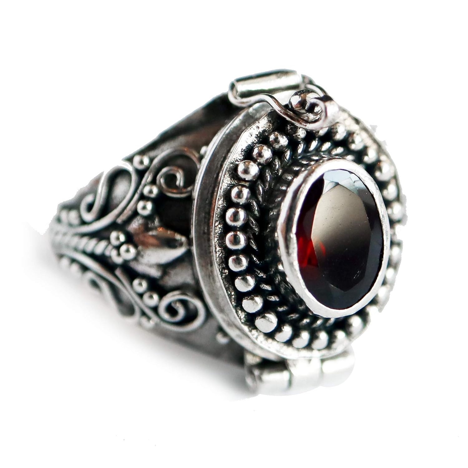 Red Size 9 Poison Ring Locket Bali Sterling Silver