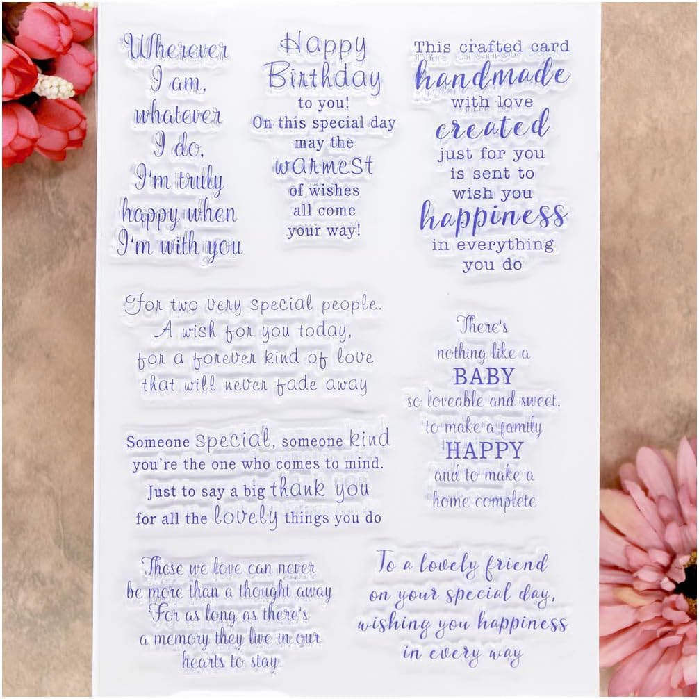 KWELLAM Words Letters Happy Birthday Handmade with love Clear Stamps for Card Making Decoration and DIY Scrapbooking
