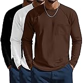 Neer 3 Pack Men's Big and Tall Shirts Long Sleeve Crew Neck Raglan Tops XL-7XL Plus Size Loose Casual Tees with Pocket