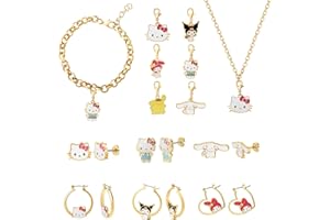SALLY ROSE Hello Kitty Jewelry 12 Piece Women's Gift Set - Necklace, Earrings, Bracelet & Charms, Hello Kitty Earrings