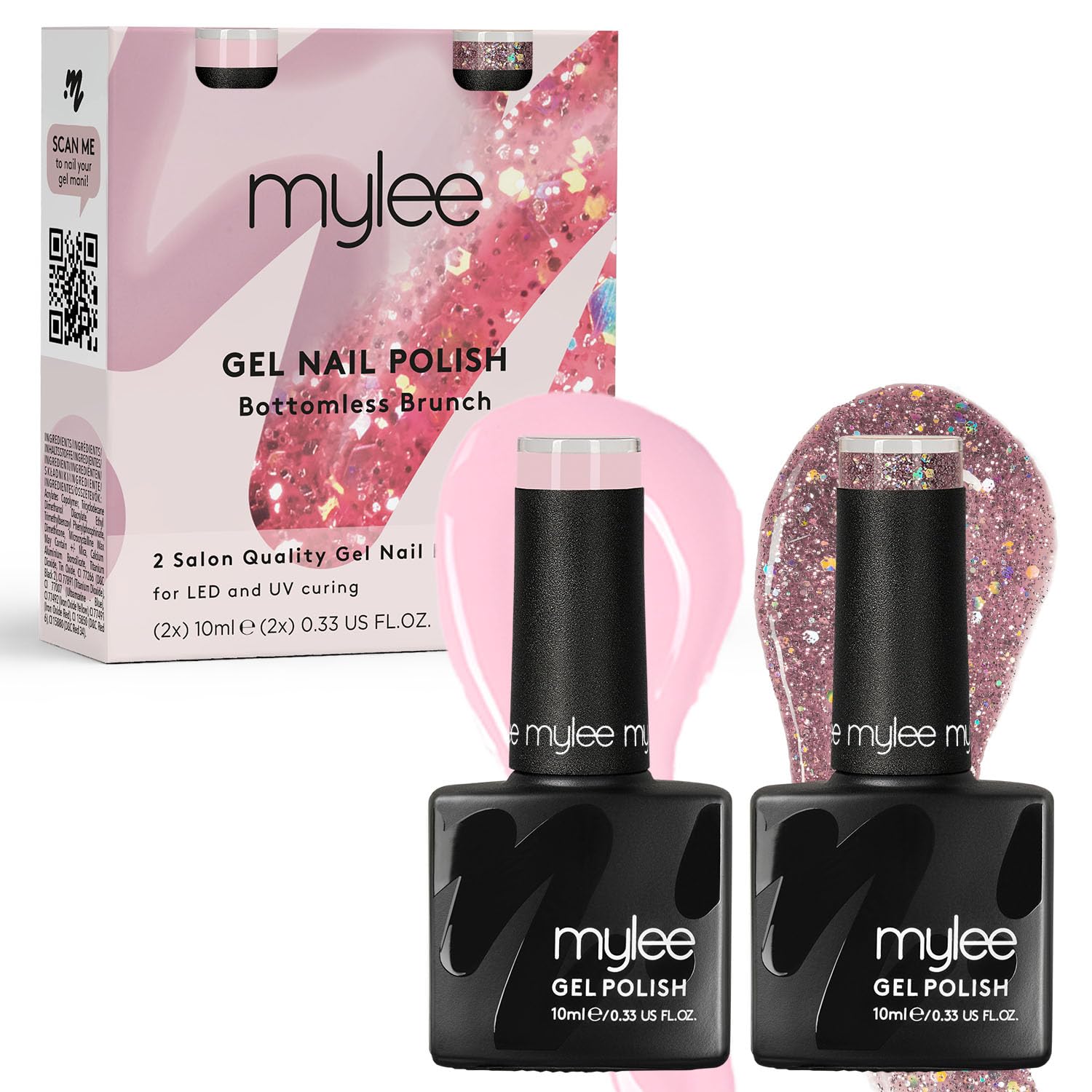 Mylee Gel Nail Polish Duo Colour Set 2x10ml [Bottomless Brunch] UV/LED Soak-Off Nail Art Manicure Pedicure for Professional, Salon & Home Use - Long Lasting & Easy to Apply