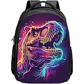SARA NELL Boys Backpack Cool Neon Dinosaur Backpack for Boys, T-rex Dino with Lightning Backpack, Hot Pink Dinosaur Large Mouth School Backpack for Kids, 16 Inch Boy Backpack with 2 Compartments
