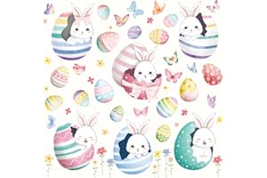 Easter Decoration Window Cling 63 pcs, Easter Rabbit and Eggs Window Stickers Removable, PVC Bunny Window Decals for Glass