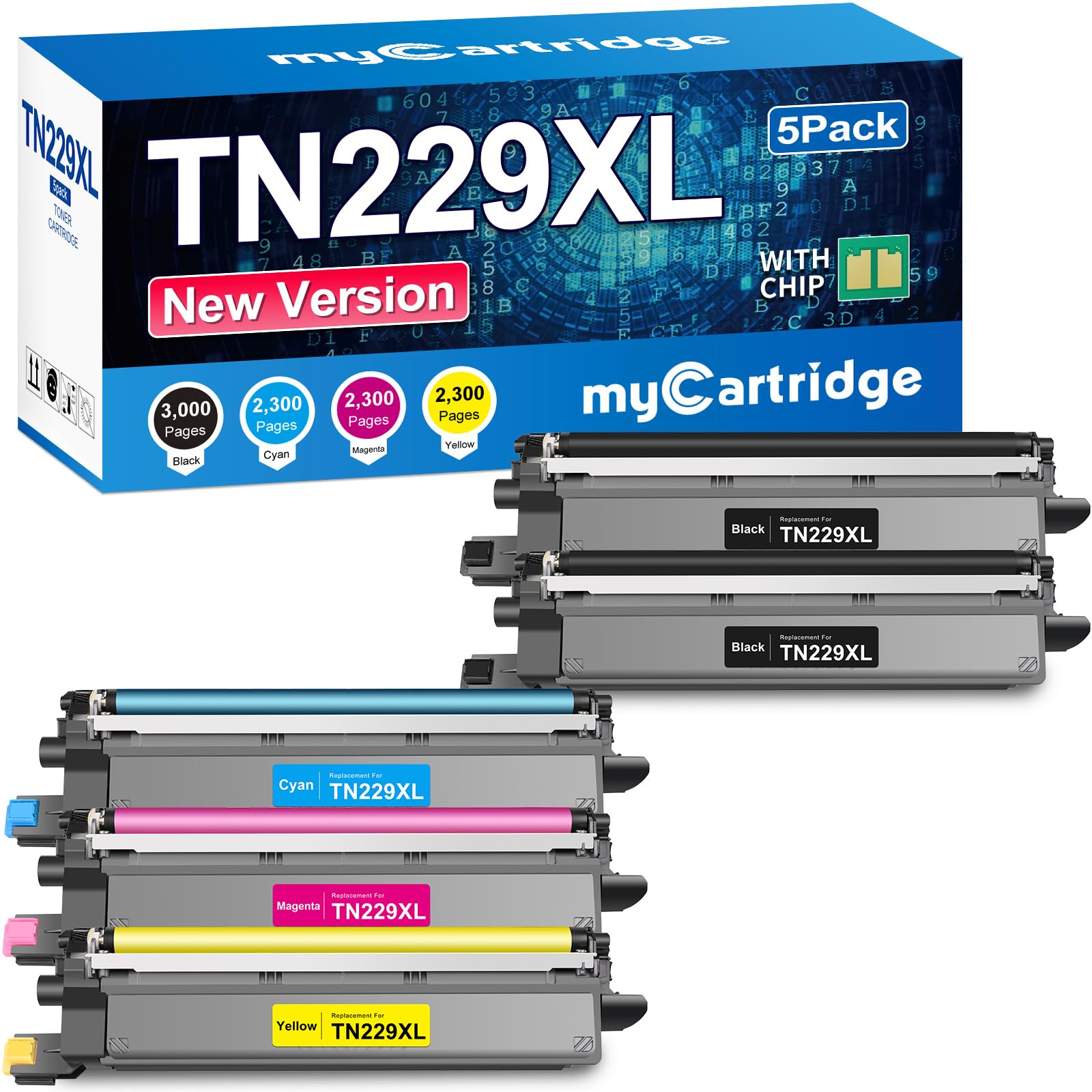 Photo 1 of TN229XL TN229 Toner Compatible Replacement for Brother tn229xl Toner cartridges for Brother MFC-L3780CDW HL-L3280CDW MFC-L3720CDW HL-L3220CDW HL-L3295CDW Printer TN229XXL Toner 5-Pack