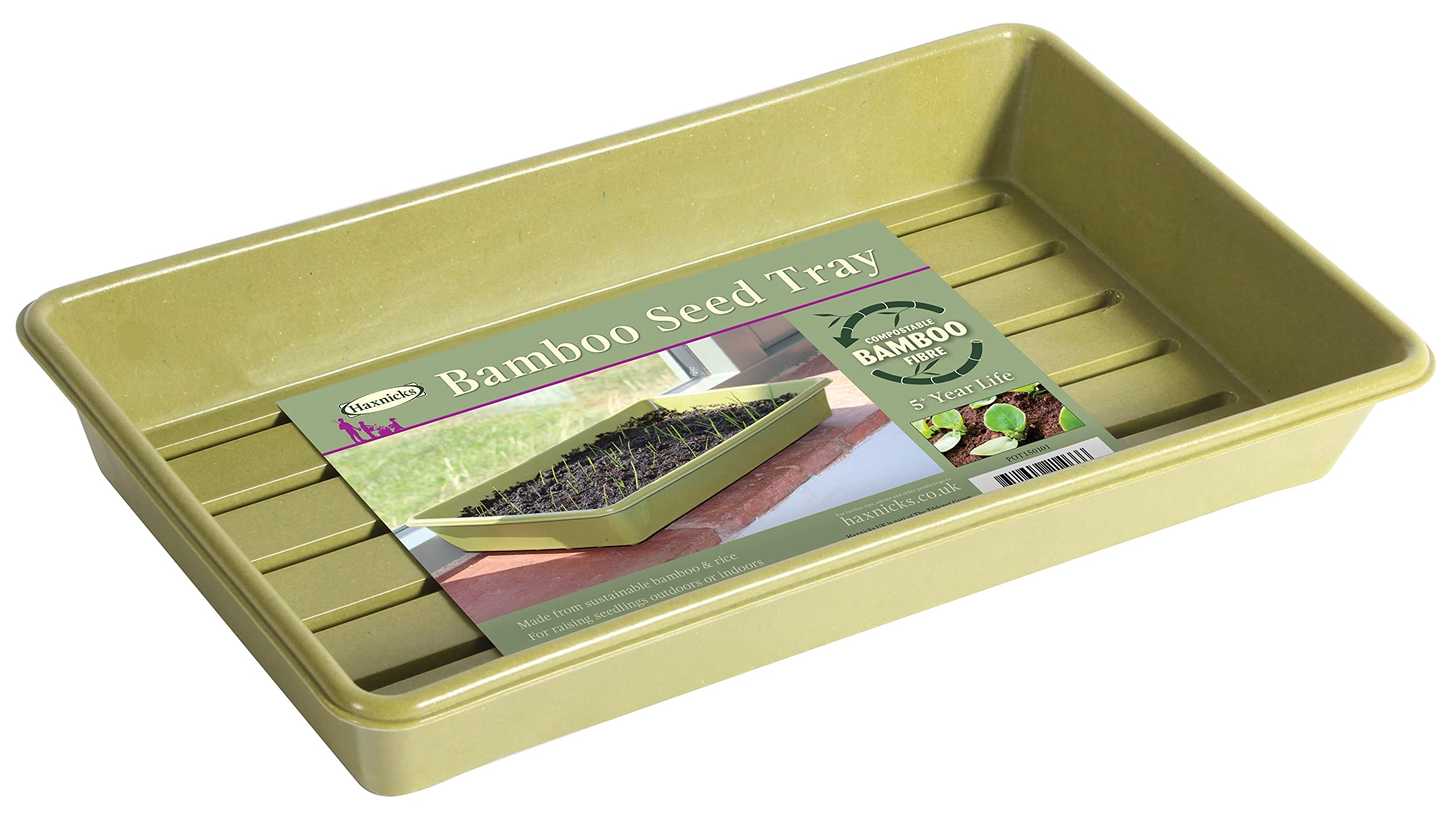 Haxnicks Indoor & Outdoor Sustainable Bamboo Fibre Plant Seed Tray | 37 cm x 21 cm x 5.5 cm | Sage Green |Pot150101