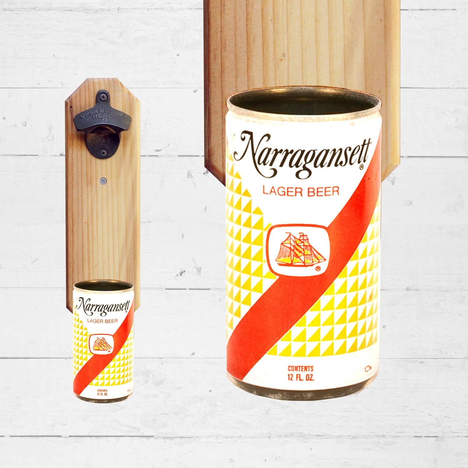 Wall Mounted Bottle Opener with Vintage Narragansett Beer