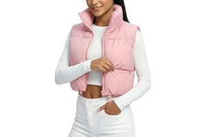 Fuinloth Women's Padded Vest, High Stand Collar Lightweight Zip Crop Puffer Gilet