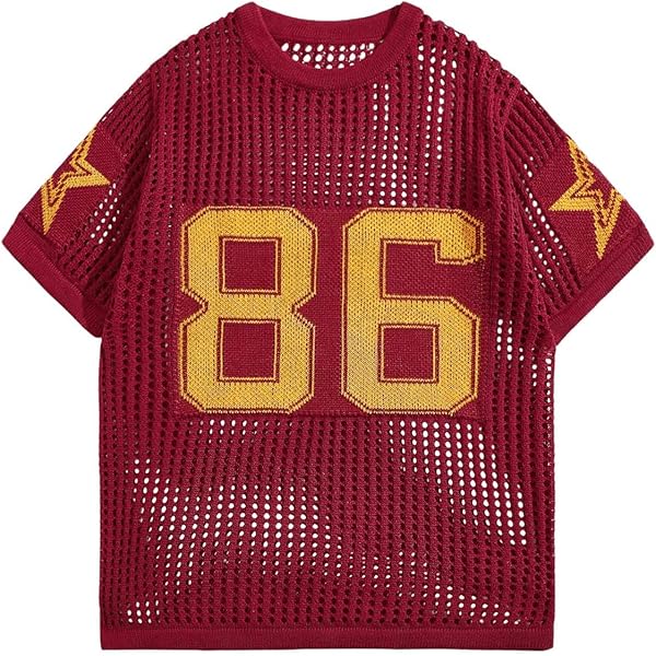 Verdusa Men's Jersey Shirt Y2k Tops Baggy Crochet Short Sleeve