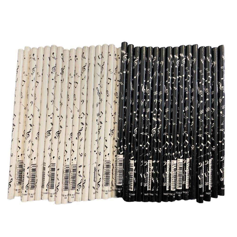 PartyErasers Music Themed Stationery - Mixed Black and White Musical Notes Pencils (60pcs) Party Pack