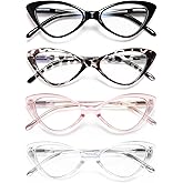 EYEURL 4-Pack Reading Glasses for Women, Fashion Cat Eye Blue Light Blocking Readers with Spring Hinges,1.50 Anti-Glare/UV Ra