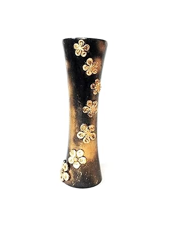 Buy Black Wooden Designer Flower Vase Ethnic Golden Karigari