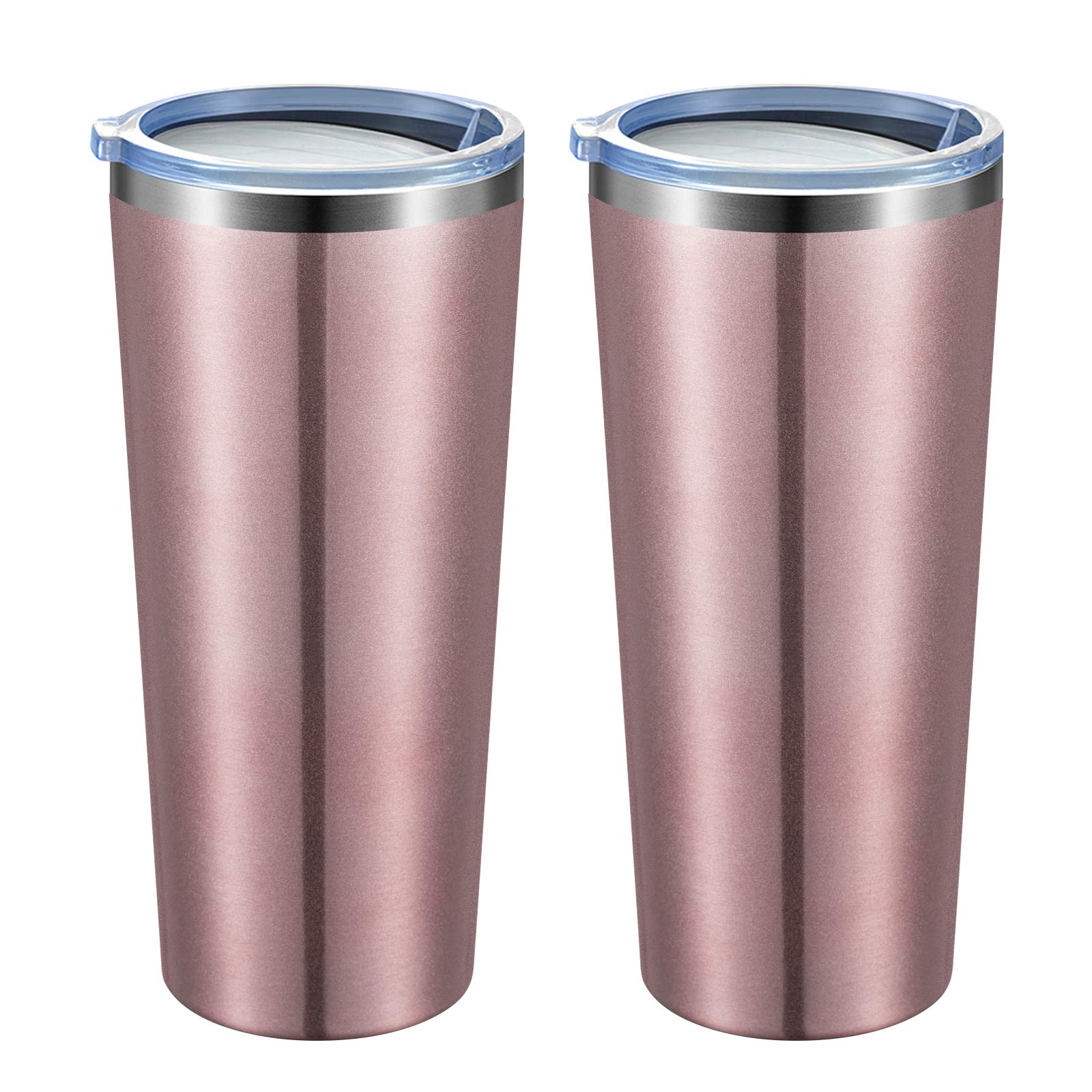 MEWAY 22oz Tumbler Stainless Steel Travel Coffee Mug with Lids Double Wall Insulated Coffee Cup for Home, Office, Travel Great (Rose Gold,2)