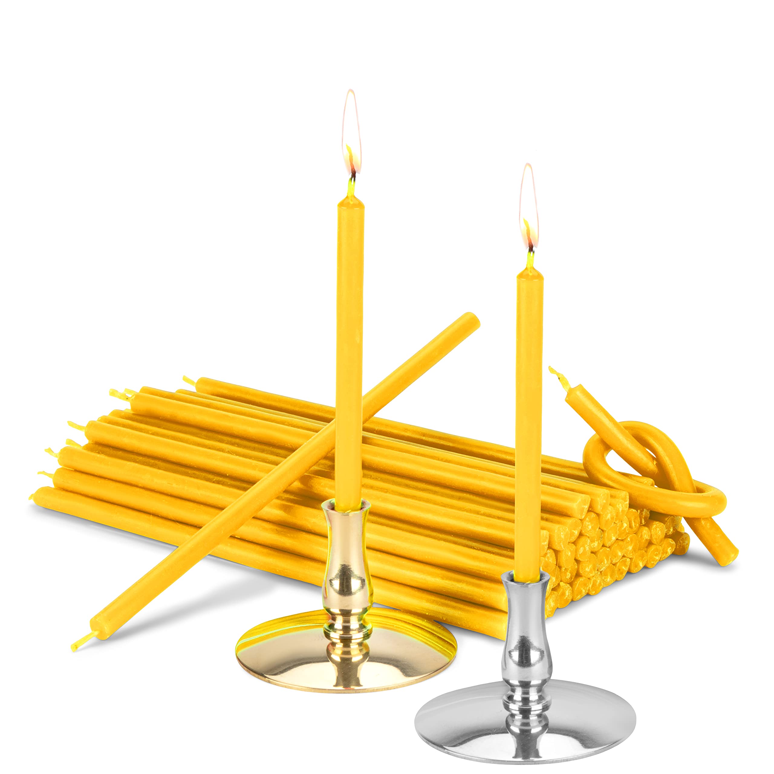 NKlaus - Set 2 Candle Holders + 200g Altar Candles Yellow L 12,5cm Premium Paraffin Wax 40048