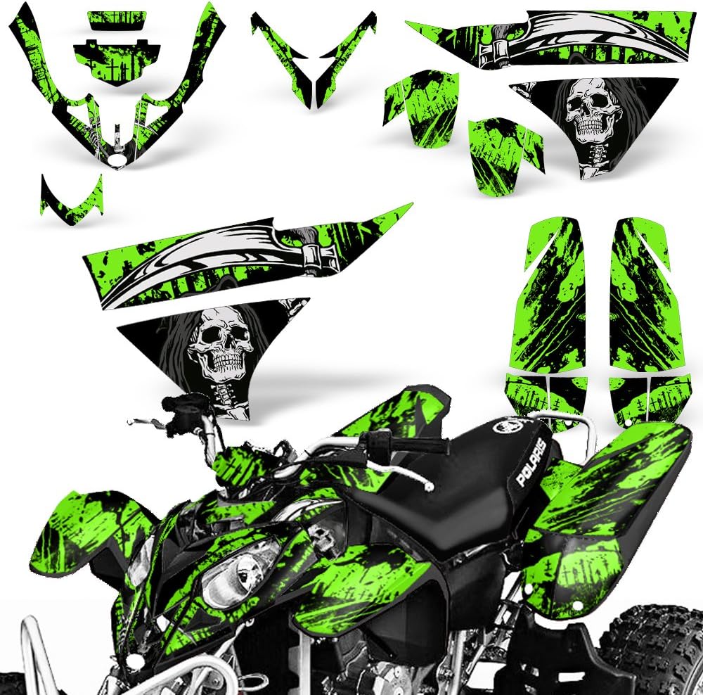 Wholesale Decals ATV Graphics kit Sticker Decal Compatible with Polaris Predator 500 2003-2007 - Reaper V2 Green