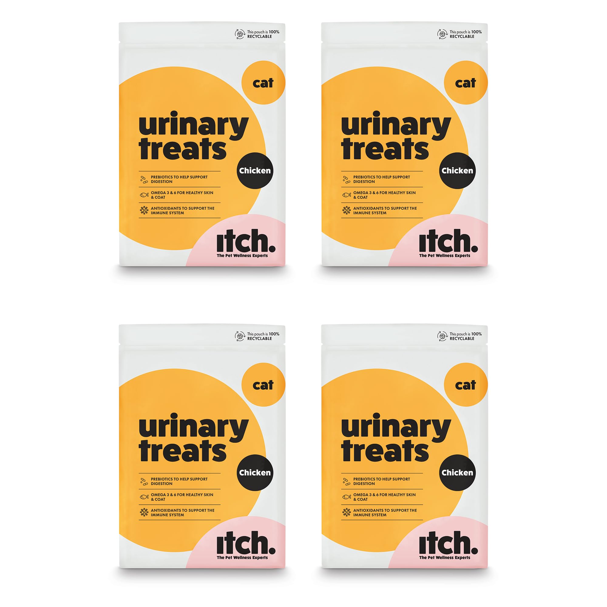 Itch - Urinary Care Pet Treats for Cats - Cranberry for a Healthy Urinary Tract - No Artificial Colours or Preservatives - All Ages and Breeds - 4 Pack
