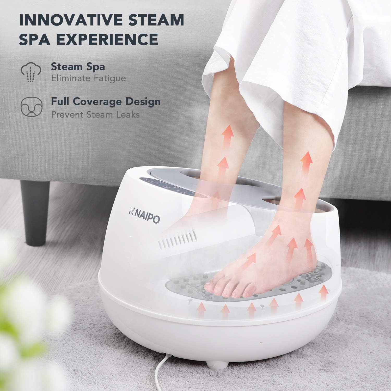 oFlexiSpa Steam Foot Spa Bath Massager with Electric Rollers, 3 Heating Levels and 2 Intensities for Feet Reflexology, 3 Adjustable Timers, Soothe Tired Feet, Water Saving Technology for Home Use: Health & Personal Care
