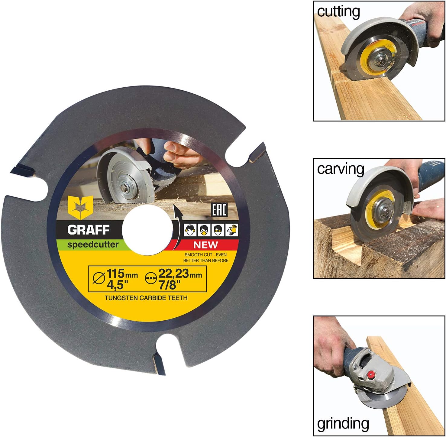 GRAFF SPEEDCUTTER 4 1/2 Wood Carving Disc for Angle Grinder - Circular Saw Blade for Cutting, Sculpting & Shaping - 7/8" Arbor - 115mm - - 