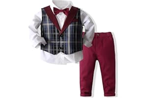 Kimocat Baby Boys Gentleman Bowtie Formal Outfit Suits Tuxedo Vest Wedding Party Suit