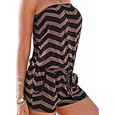 Sexyshine Women's Strapless Off Shoulder Printed Beachwear Short Rompers Jumpsuits