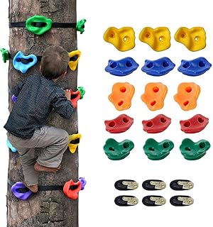 CABINA HOME Klettergriffe Kinder Outdoor Klettersteine für Kletterwand 15 Baumklettergriffe und 6 Ratschengurte für Kinderkletterer Kletterfelsen für Kinder