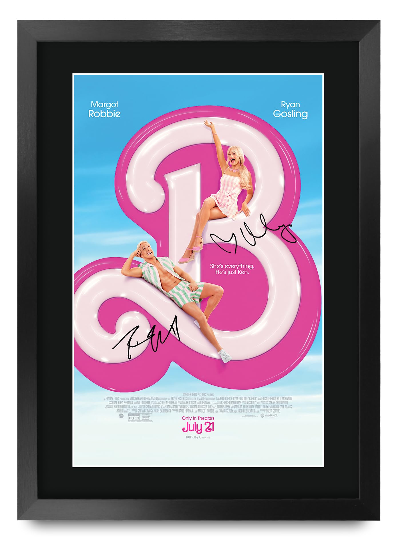 HWC Trading Barbie Margot Robbie, Ryan Gosling Gifts Printed Signed Autograph Picture for Movie Memorabilia Fans - A3 Framed