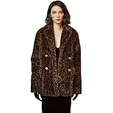 BEAUTELICATE Women Leopard Print Fleece Coat Loose Fur Coat with Pockets Lapel Faux Fur With Satin Lining
