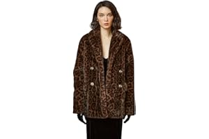 BEAUTELICATE Women Leopard Print Fleece Coat Loose Fur Coat with Pockets Lapel Faux Fur With Satin Lining