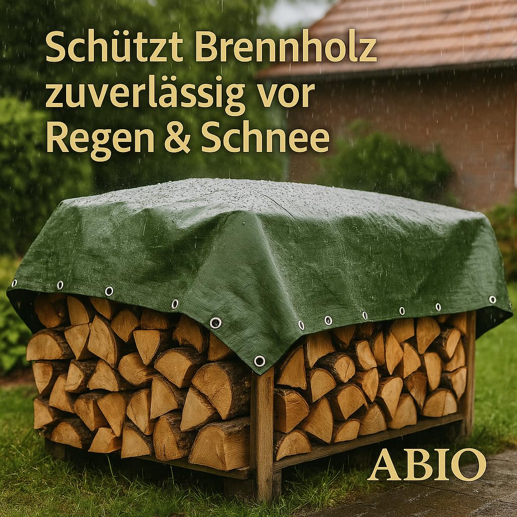 Abio Abdeckplane 4x6m Grün 100g/m² Wasserdicht mit Ösen Plane Gewebeplane Tarp Schutzplane für Haus & Garten Holz Gartenmöbel Camping Haus 4