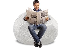 AHWEKR Bean Bag Chair Cover (No Filler,Cover only) PV Velvet Bean Bag Chairs, Big Round Comfy Bean Bag Bed Lazy Sofa Bed Cover (4ft, White)