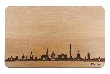 Brotzeitbrett Münster Skyline | Frühstücksbrettchen aus Buche | Holz Schneidbrett | Geschenk mit Gravur | Frühstücksbrett | N