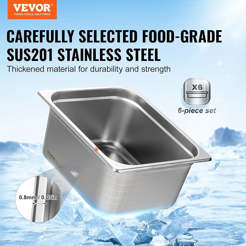 GN 1/2 Gastronormbehälter, Edelstahl Behälter 6 Stk. 325 x 266 x 148 mm Speisebehälter, kommerzieller Dampfpfanne Warmhaltebehälter, Hotelpfanne Tisch Food Pan Buffet