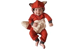 NOUBEAU Newborn Baby Girl Boy Halloween Cosplay Cartoon Clothes Fox Coat Fur Bodysuit Jumpsuit Hooded Playsuit Romper Overall Outfit