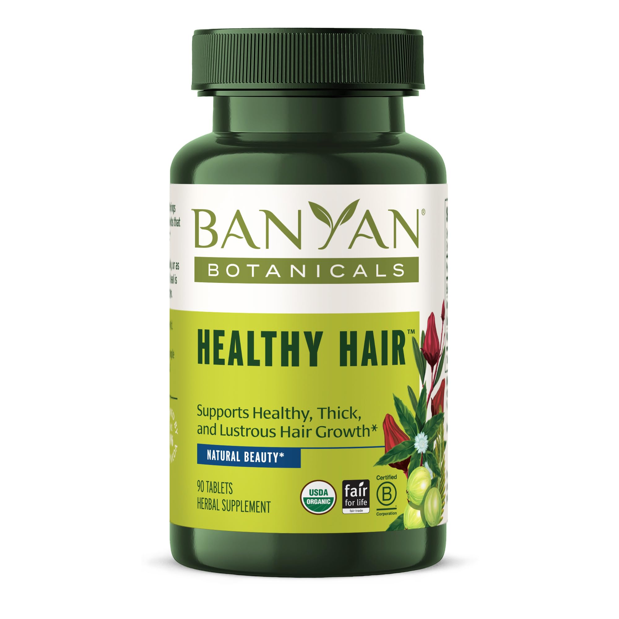 Banyan Botanicals Healthy Hair Tablets – Organic Hair Supplement with Amla & Bhringaraj – Ayurvedic Hair Care for Healthy, Thick & Lustrous Hair* – 90 Tablets – Non GMO Sustainably Sourced Vegan