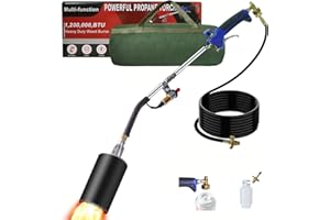 ROIKETU Propane Torch Weed Burner Kit, Weed Torch with 1lb Propane Cylinder Converter, Output 1,200,000 BTU,10FT Hose, Heavy Duty Blow Torch with Self Igniter,Flame Thrower for Weeds, Garden,Snow Melting