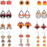 12 Pairs Fall Thanksgiving Earrings Set for Women Pumpkin Turkey Maple Leaf Sunflower Pie Hazelnut Halloween Party Jewelry Gifts