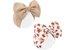 YanJie Thanksgiving Baby Girl Headband Turkey Printed Bows Newborn Hairbands Handmade Big Baby Girls Bows Khaki Hair Accessories Infant Toddlers Gift